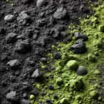 DALL·E 2024-12-11 09.05.16 - A seamless background texture designed for a website, combining the appearance of charcoal powder and matcha powder. The texture is composed of fine,